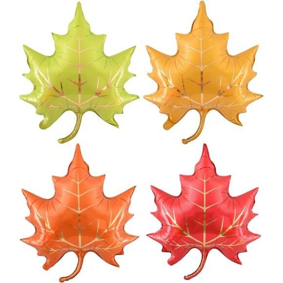 Fall Balloons Maple Leaf Foil Balloons 4Pcs Large Autumn Leaves - Picture 1 of 8